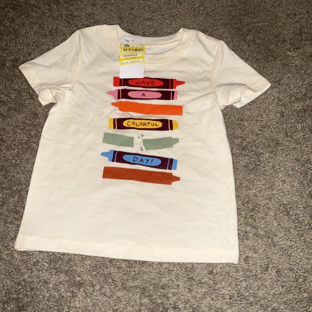 Cat and Jack Crayon White T Shirt Toddler Girls Size 18 M New